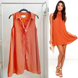 J.O.A. rust orange swing dress with tie neck SMALL